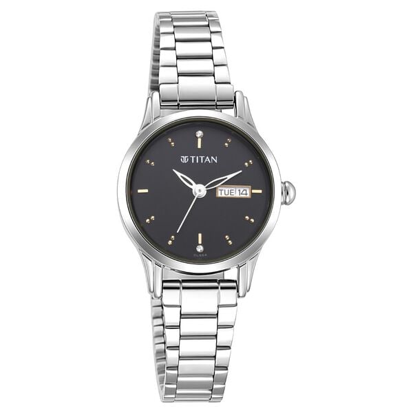 Titan Lagan Women's Watch Analog Black Dial with Silver Stainless Steel Band, 2656SM03