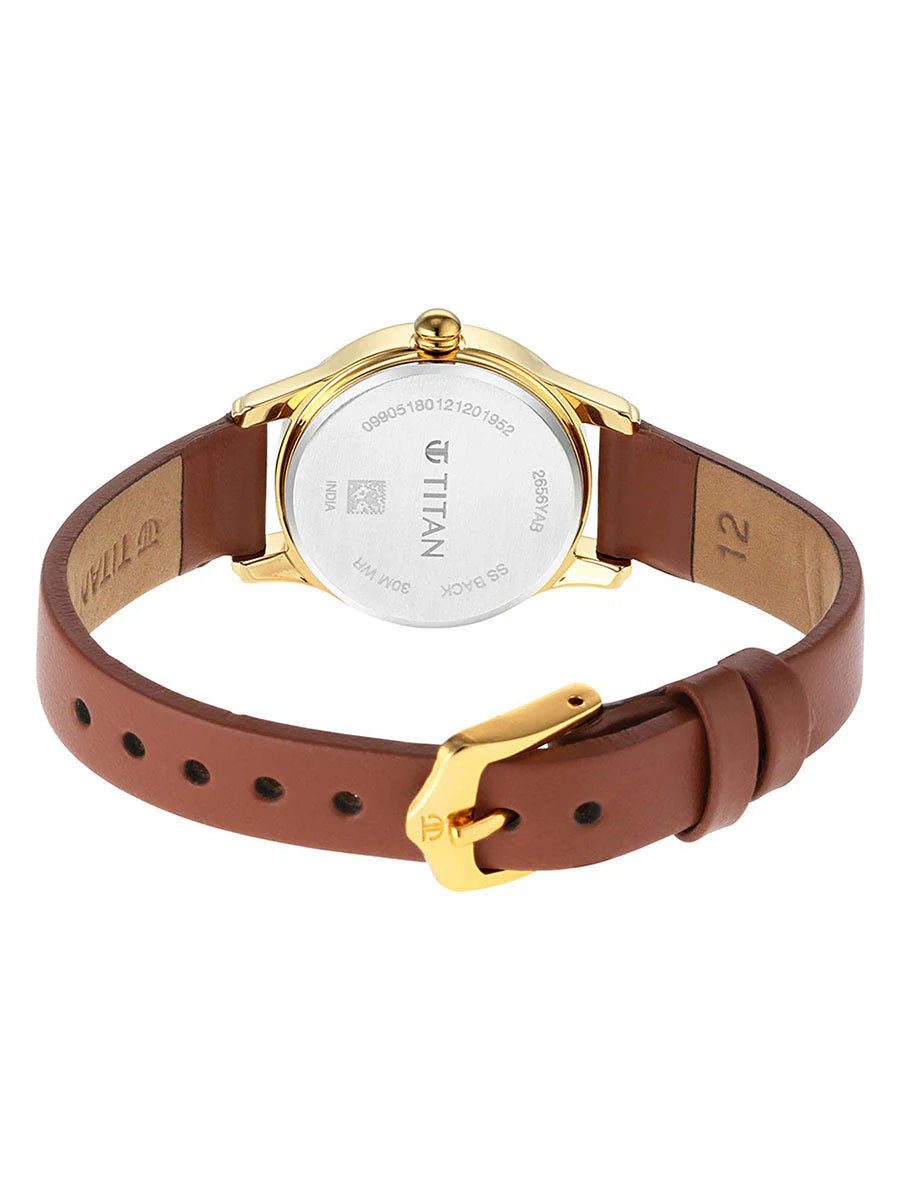 Titan Women's Watch Analog White Dial With Tan Leather Strap, 2656YL01