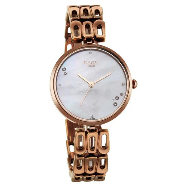 Titan Raga Chic Women's Watch Analog Mother Of Pearl Dial with Brown Stainless Steel Band, 2659QM01