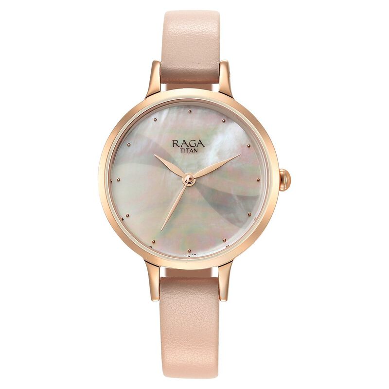 Titan Raga Power Pearls Women's Watch Analog Mother Of Pearl Dial With Pink Leather Strap, 2666WL04