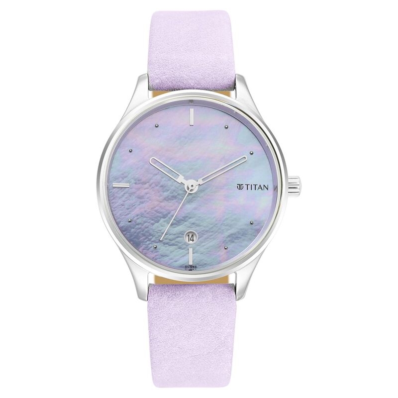 Titan Pastel Dreams Women's Watch Mother of Pearl Dial With Purple Leather Strap, 2670SL02