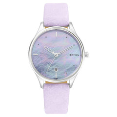 Titan Pastel Dreams Women's Watch Mother of Pearl Dial With Purple Leather Strap, 2670SL02