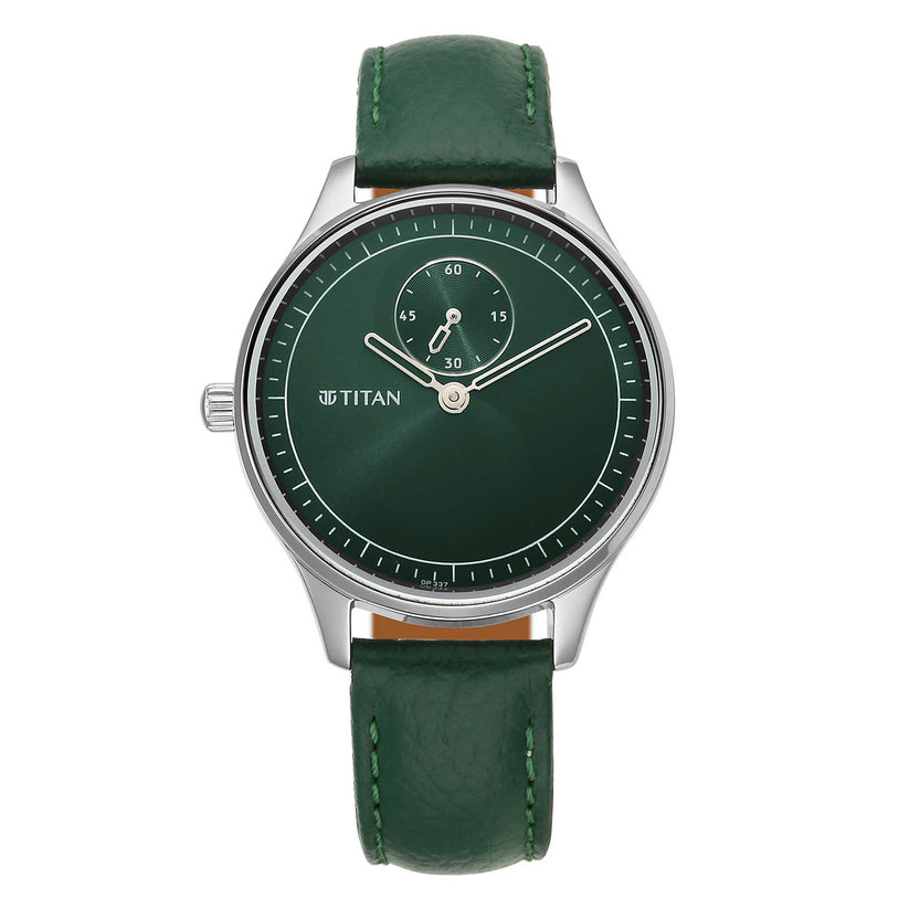 Titan Yin & Yang Women's Watch Analog Green Dial With Green Leather Strap, 2670SL05