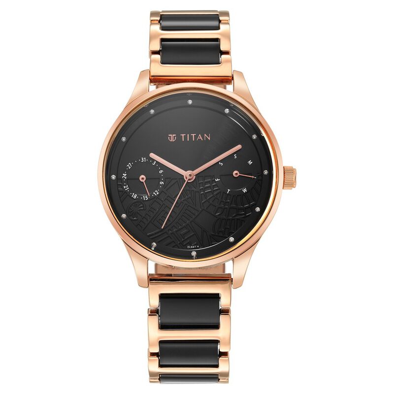 Titan Purple Women's Watch Analog Black Dial With Rose Gold Acetate Band, 2670WD01