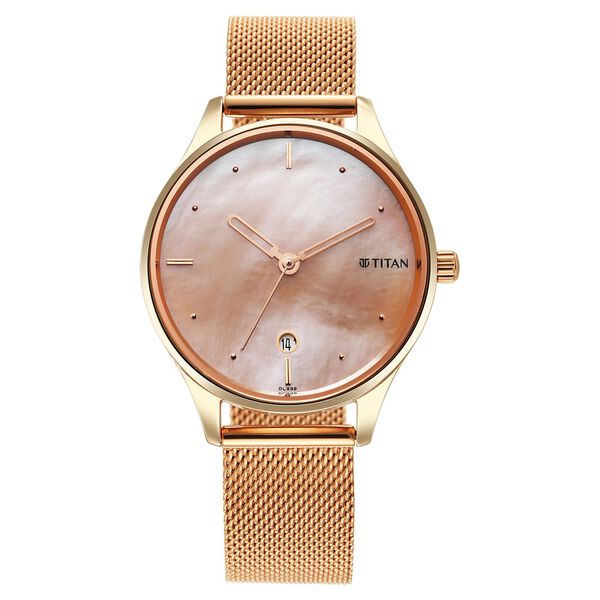 Titan Pastel Dreams Women's Watch Analog Mother of Pearl Dial with Rose Gold Mesh Band, 2670WM10