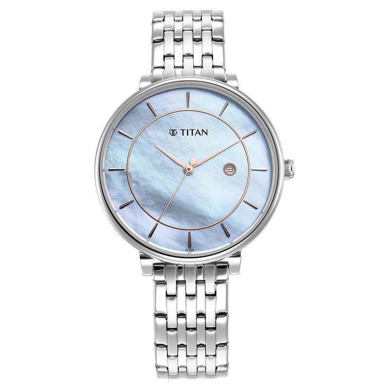 Titan Workwear Women's Watch Analog Mother of Pearl Dial With Silver Stainless Steel Band, 2673SM01