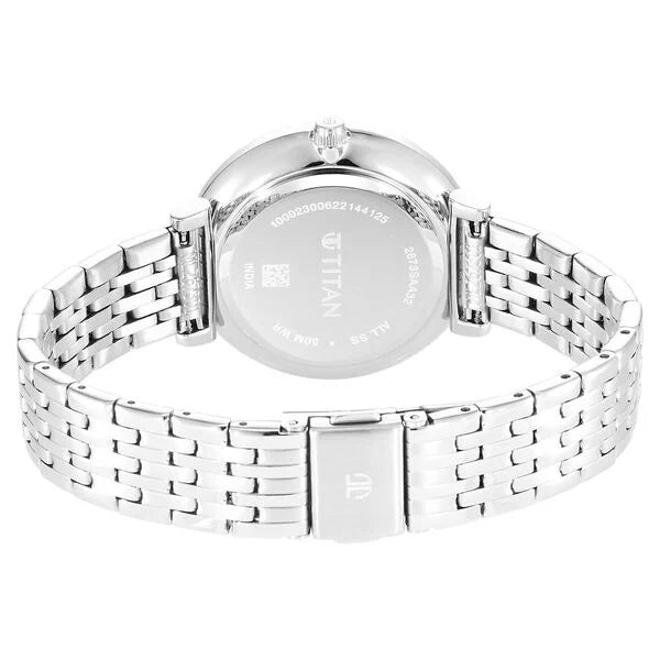 Titan Workwear Women's Watch Analog Mother of Pearl Dial With Silver Stainless Steel Band, 2673SM01