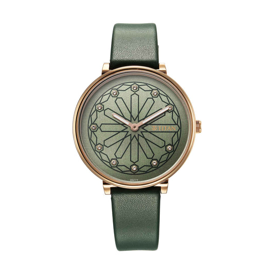Titan, Women, Analog, Watch, Green Dial, Leather Strap, 2673WL01