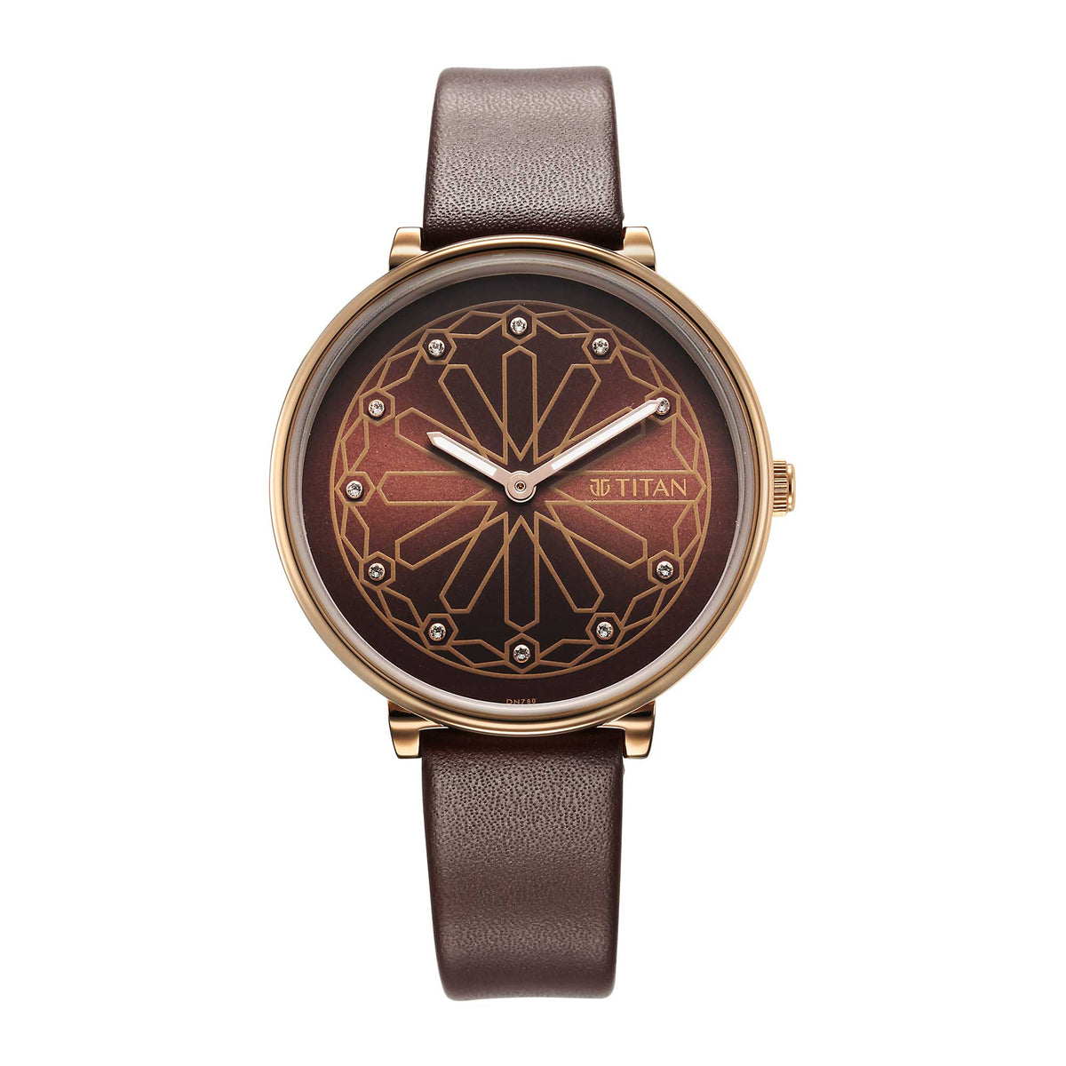 Titan Marhaba Collection Brown Dial Brown Leather Strap Watch for Women, 2673WL02