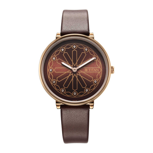 Titan, Women, Analog, Watch, Brown Dial, Leather Strap, 2673WL02