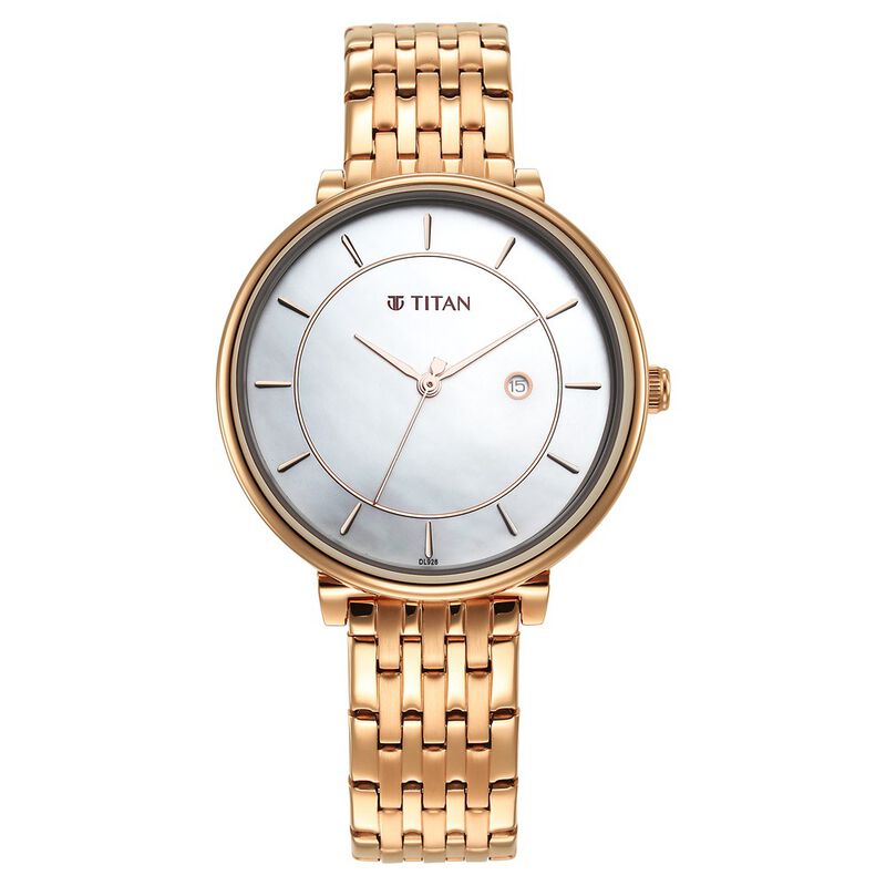 Titan Premium Workwear Women's Watch Analog White Dial With Rose Gold Stainless Steel Band, 2673WM01