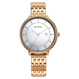 Titan Premium Workwear Women's Watch Analog White Dial With Rose Gold Stainless Steel Band, 2673WM01