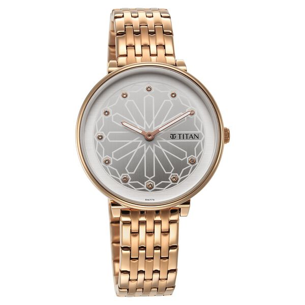 Titan Marhaba Women's Watch Analog Silver Dial With Rose Gold Stainless Steel Band, 2673WM02