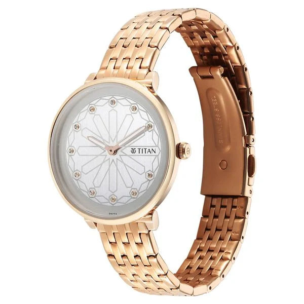Titan Marhaba Women's Watch Analog Silver Dial With Rose Gold Stainless Steel Band, 2673WM02