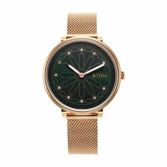 Titan, Women, Analog, Watch, Green Dial, Stainless steel Strap, 2673WM03