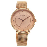 Titan  Stackables Women's  Quartz Analog Watch Rose Gold Dial With Stainless Steel Mesh Band, 2673WM04