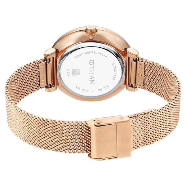 Titan  Stackables Women's  Quartz Analog Watch Rose Gold Dial With Stainless Steel Mesh Band, 2673WM04