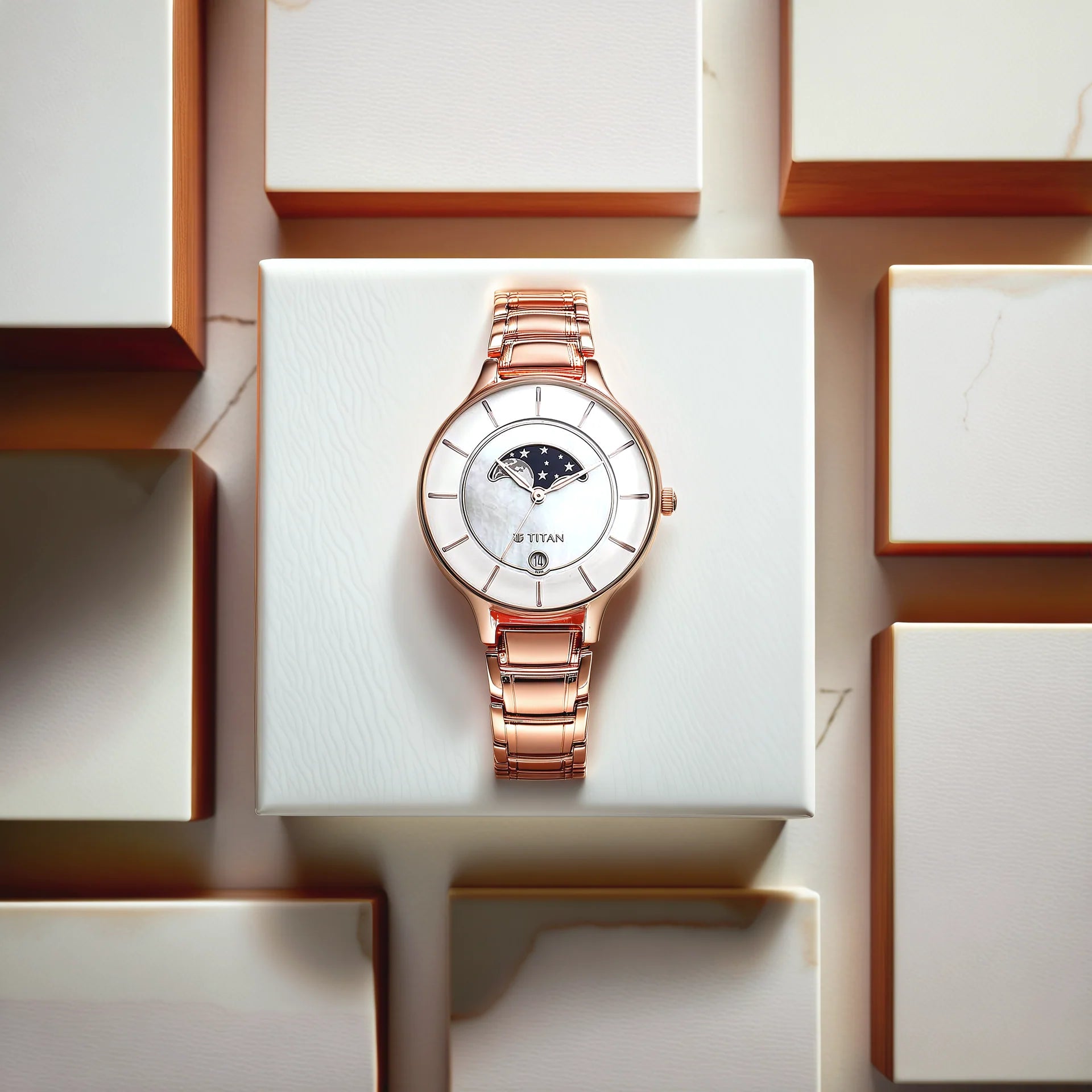 Titan Premium Workwear Women's Watch Analog White Dial With Rose Gold Stainless Steel Band, 2674WM02