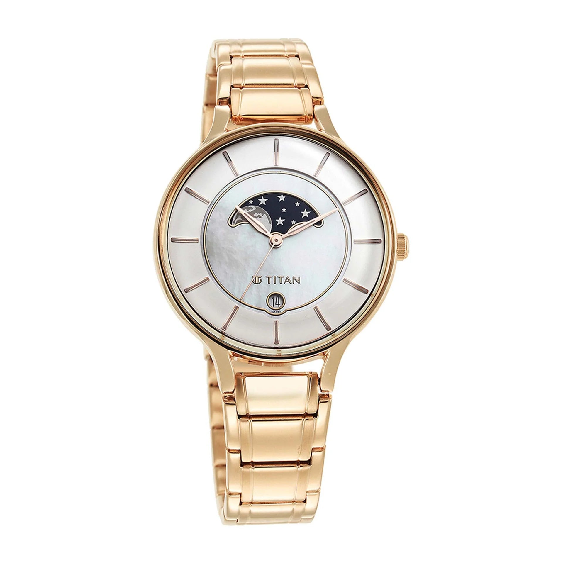 Titan Premium Workwear Women's Watch Analog White Dial With Rose Gold Stainless Steel Band, 2674WM02