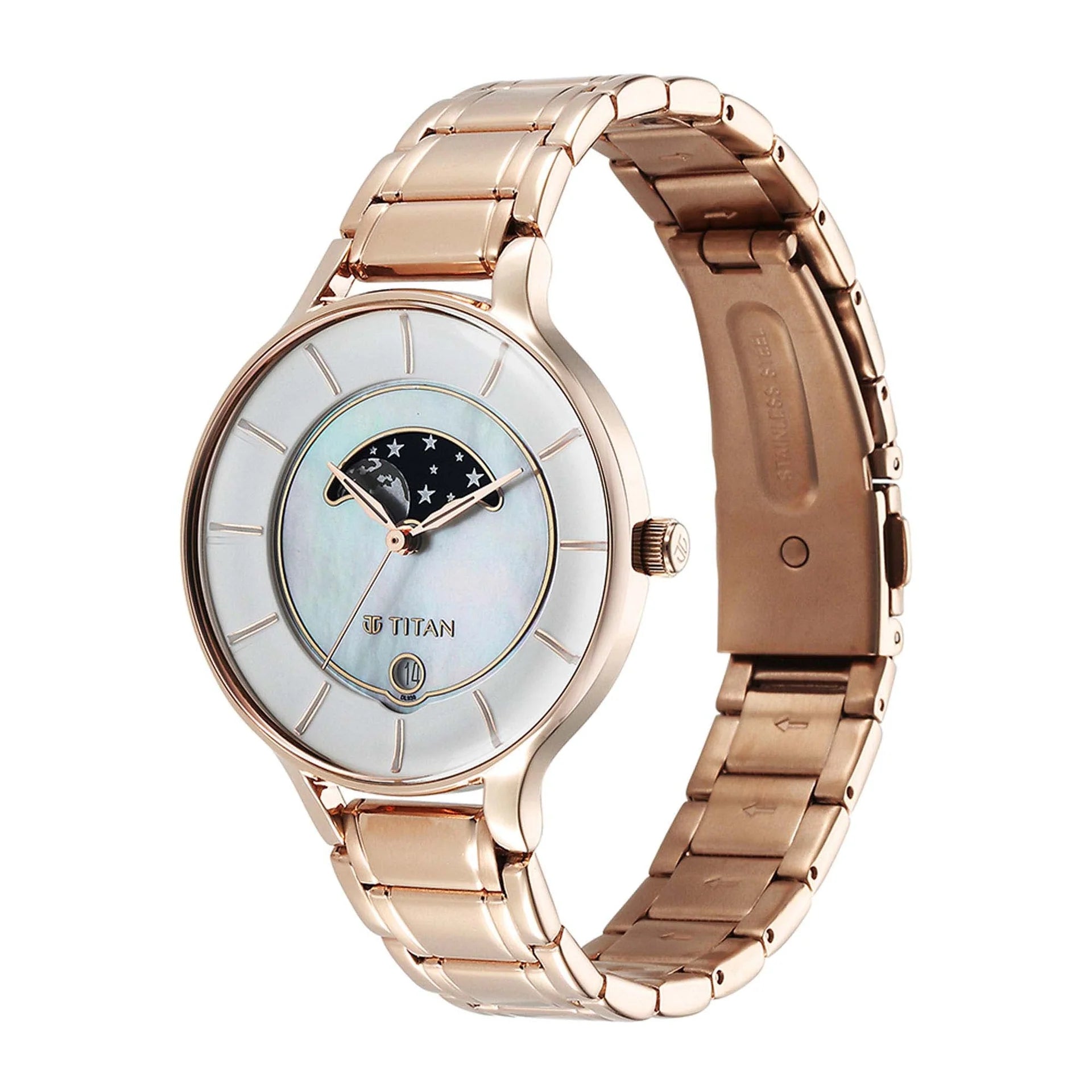 Titan Premium Workwear Women's Watch Analog White Dial With Rose Gold Stainless Steel Band, 2674WM02
