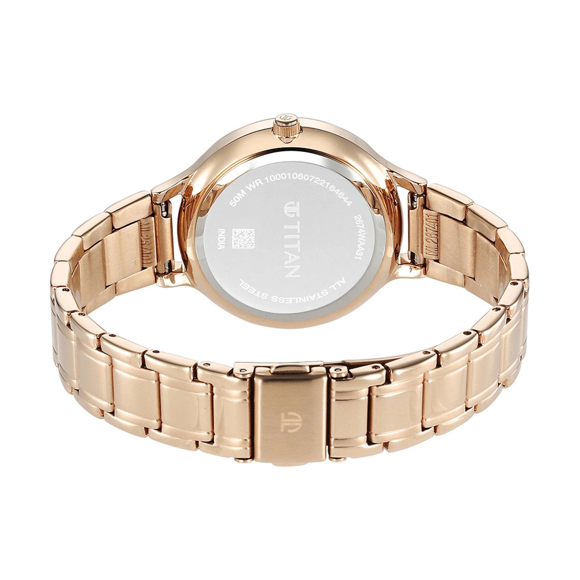 Titan Premium Workwear Women's Watch Analog White Dial With Rose Gold Stainless Steel Band, 2674WM02