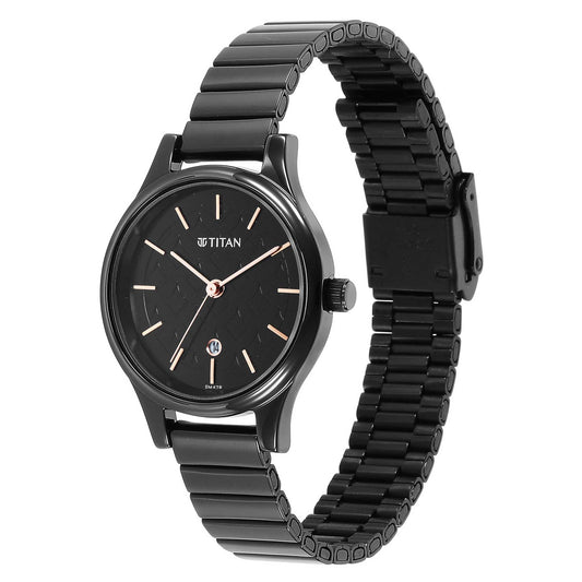 Titan Women's Watch Black Dial Black Stainless Steel Strap Watch, 2679NM01