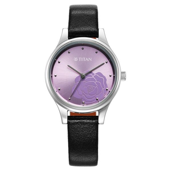 Titan Karishma Women's Watch Analog Purple Dial with Black Leather Strap, 2679SL01