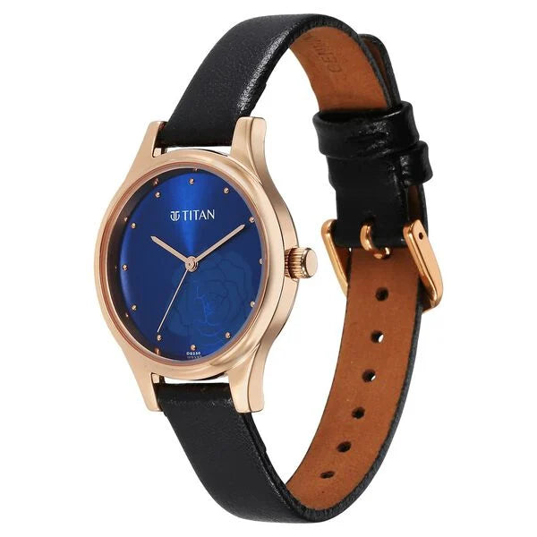 Titan Women's Watch Analog Blue Dial With Black Leather Strap, 2679WL01