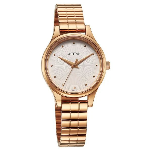 Titan Women's Watch Analog White Dial with Rose Gold Stainless Steel Band, 2679WM02