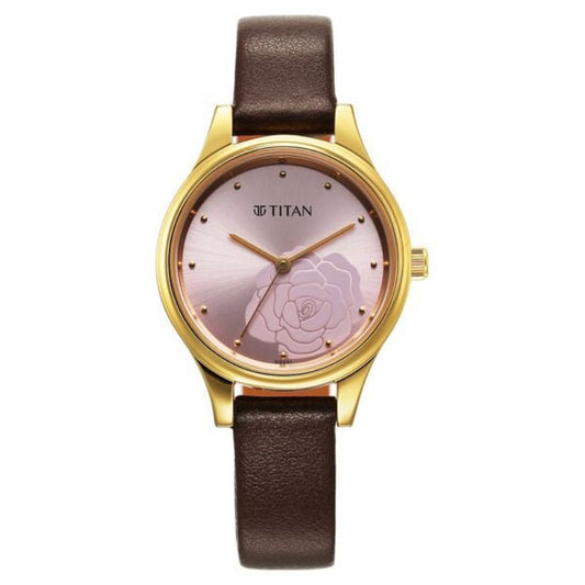 Titan, Women, Analog, Watch, Pink Dial, Leather Strap, 2679YL02
