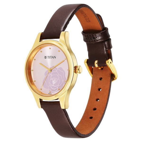 Titan Karishma Women's Watch Analog Pink Dial with Black Leather Strap, 2679YL02