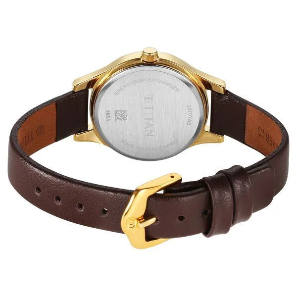 Titan Karishma Women's Watch Analog Pink Dial with Black Leather Strap, 2679YL02