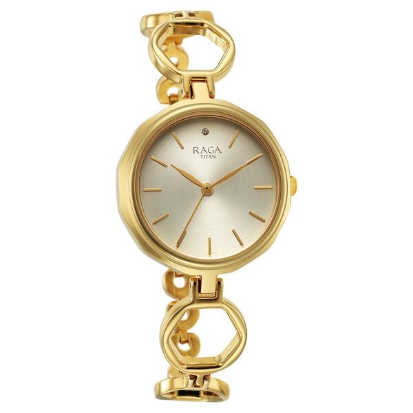 Titan Raga  Women's Quartz Analog Watch Viva Golden Dial with Gold Metal Strap, 2685WM01