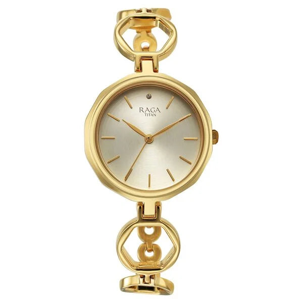 Titan Raga  Women's Quartz Analog Watch Viva Golden Dial with Gold Metal Strap, 2685WM01