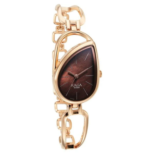 Titan Women's Watch Raga Chic Collection, Brown Dial Rose Gold Stainless Steel  Strap, 2688WM01