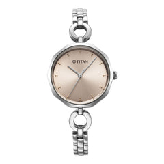 Titan Karishma Beige Dial Silver Metal Strap Watch for Women, 2702SM01