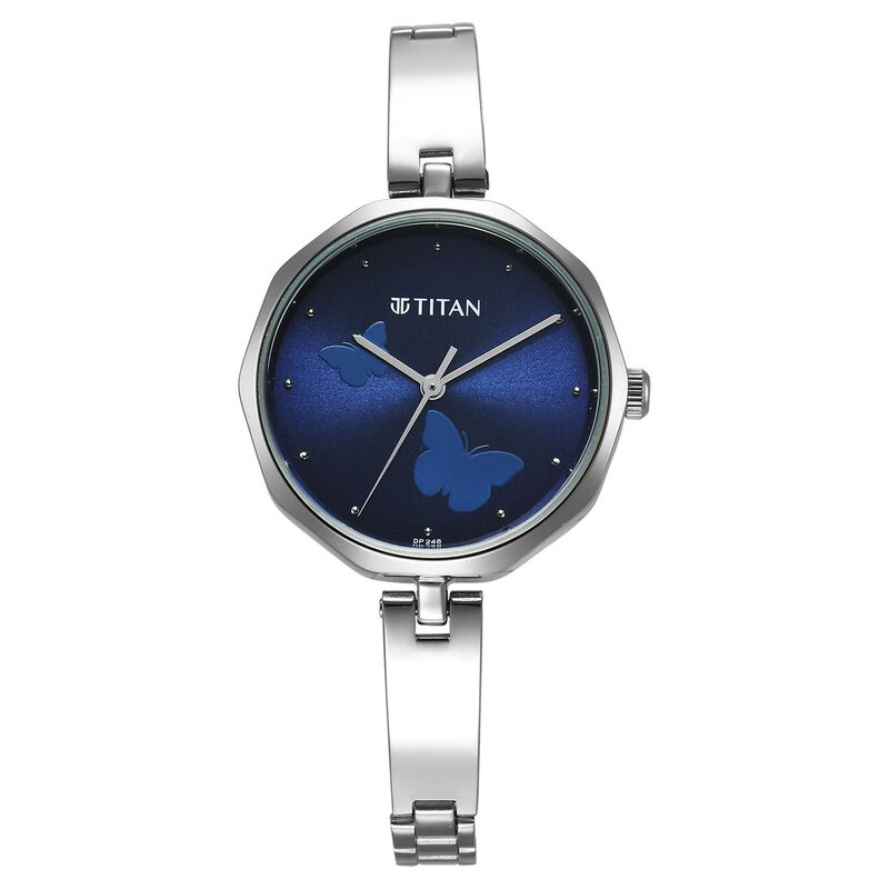 Titan Karishma Analog Blue Dial With Silver Stainless Steel Band, 2702SM02