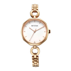 Titan Karishma White Dial Rose Gold Metal Strap Watch for Women, 2702WM01