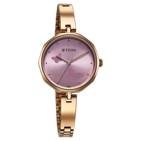 Titan Karishma Women's Watch Analog Pink Dial With Rose Gold Stainless Steel Band, 2702WM02