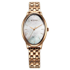 Titan Secluded Women's Watch Analog Mother of Pearl Dial with Rose Gold Stainless Steel Band, 2707WM01