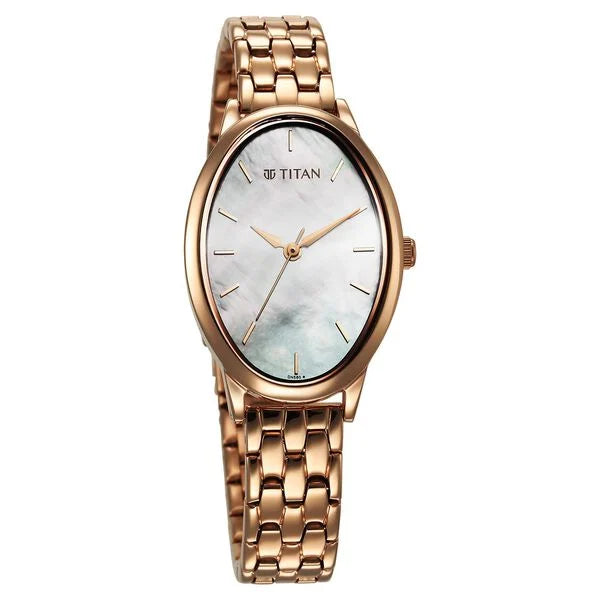 Titan Secluded Women's Watch Analog Mother of Pearl Dial with Rose Gold Stainless Steel Band, 2707WM01