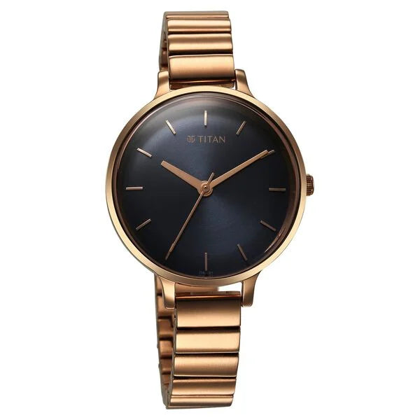 Titan Secluded Women's Watch Analog Blue Dial with Rose Gold Stainless Steel Band, 2709WM01