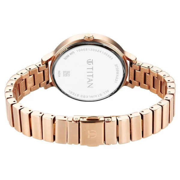 Titan Secluded Women's Watch Analog Blue Dial with Rose Gold Stainless Steel Band, 2709WM01