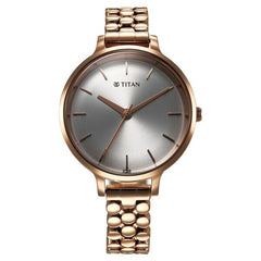 Titan Secluded Women's Watch Analog Silver Dial with Rose Gold Stainless Steel Band, 2709WM02