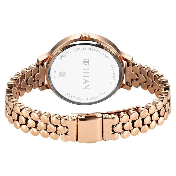 Titan Secluded Women's Watch Analog Silver Dial with Rose Gold Stainless Steel Band, 2709WM02