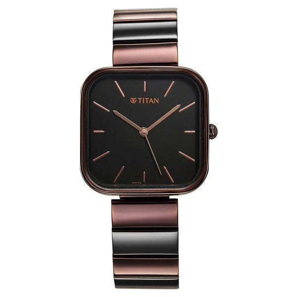 Titan Purple Stackables Women's Watch Analog Black Dial With Brown Stainless Steel Band, 2715QM01