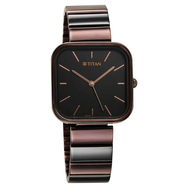 Titan Purple Stackables Women's Watch Analog Black Dial With Brown Stainless Steel Band, 2715QM01