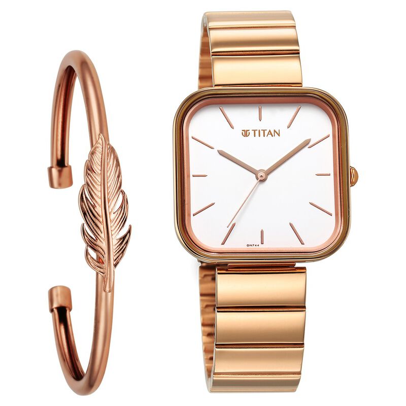 Titan Purple Stackables Analog Women's Watch, White Dial Rose Gold With Stainless Steel Strap, 2715WM01