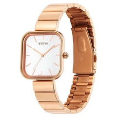 Titan Purple Stackables Analog Women's Watch, White Dial Rose Gold With Stainless Steel Strap, 2715WM01