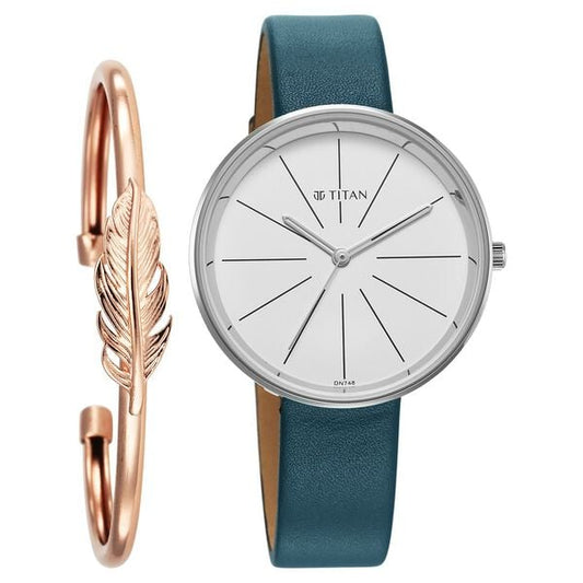 Titan, Women, Analog, Watch, White Dial, Leather Strap, 2718SL01